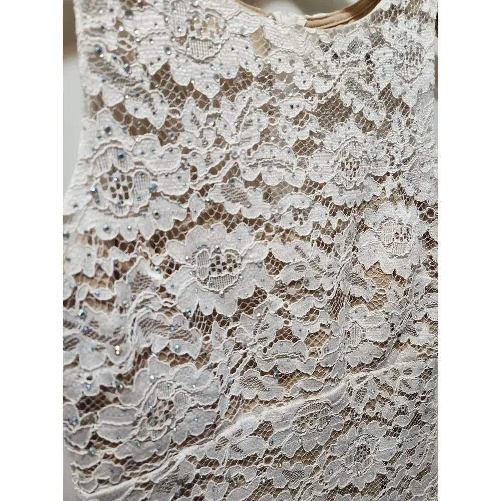 Crystal Doll Juniors 7 White Floral Lace Embellished Semi-Formal Cocktail Dress - Picture 2 of 9